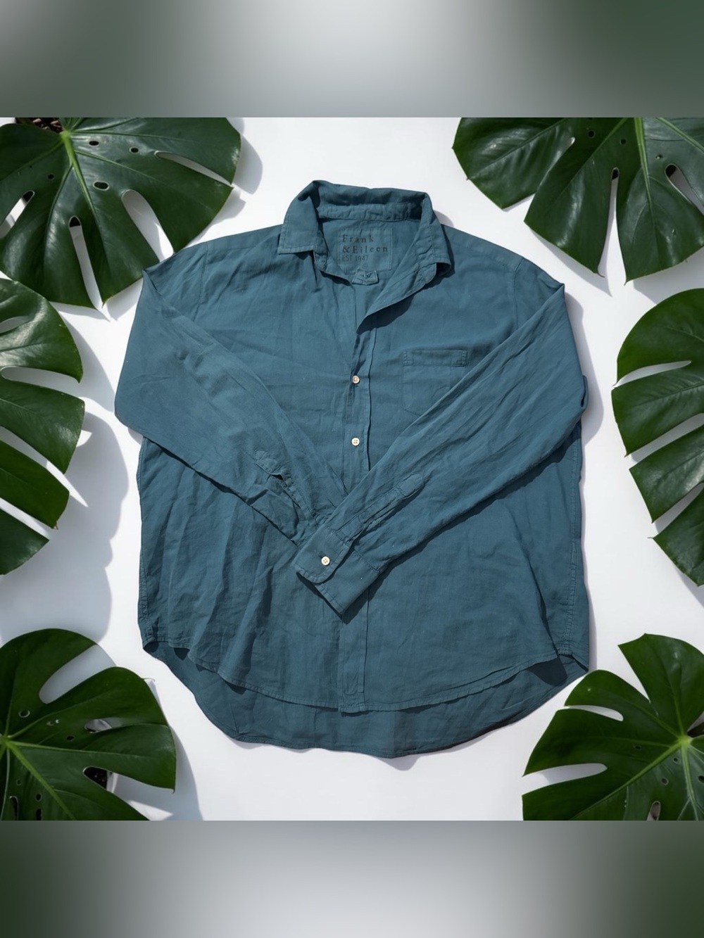 Frank & Eileen EILEEN Organic Cotton
Relaxed Button-Up Shirt Teal XS